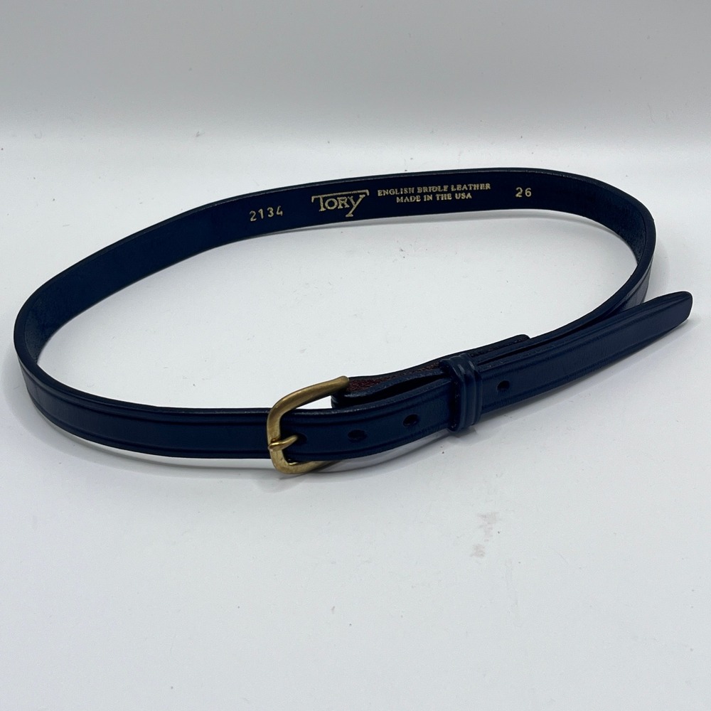 Tory Leather Black English Bridle Leather Belt Made in USA 2134 Size 26 Brass